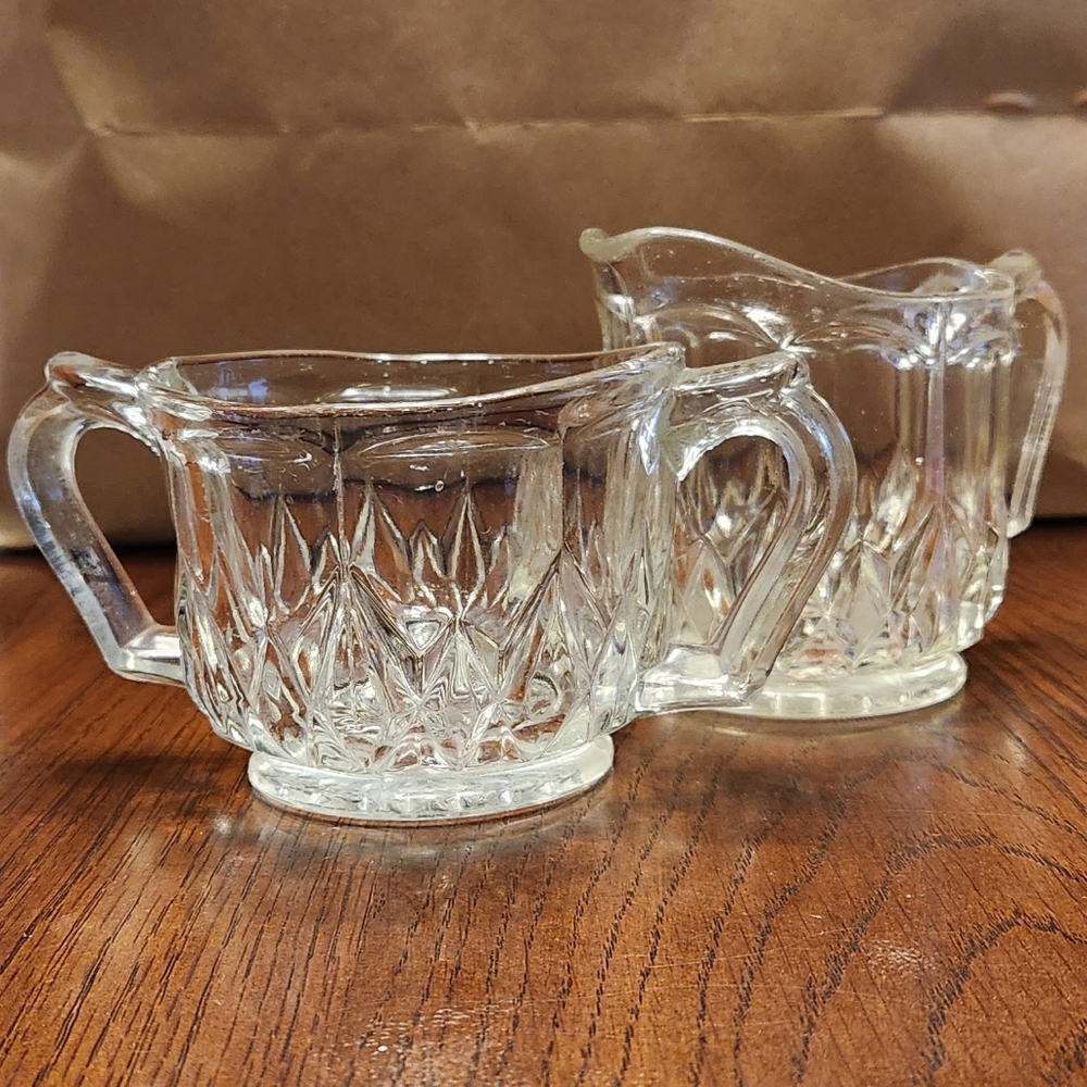 Vintage Bartlett Collins Etched Glass Footed Creamer and Sugar Bowl